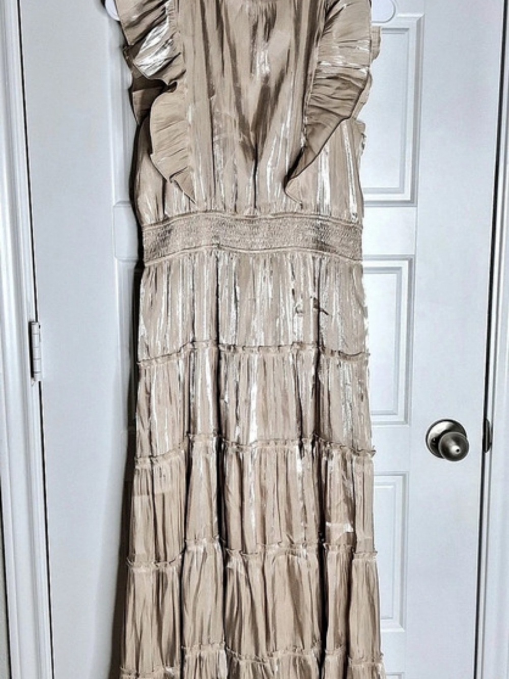 Wishlis Ruffle Sleeve Maxi Dress in Beige Small Like New